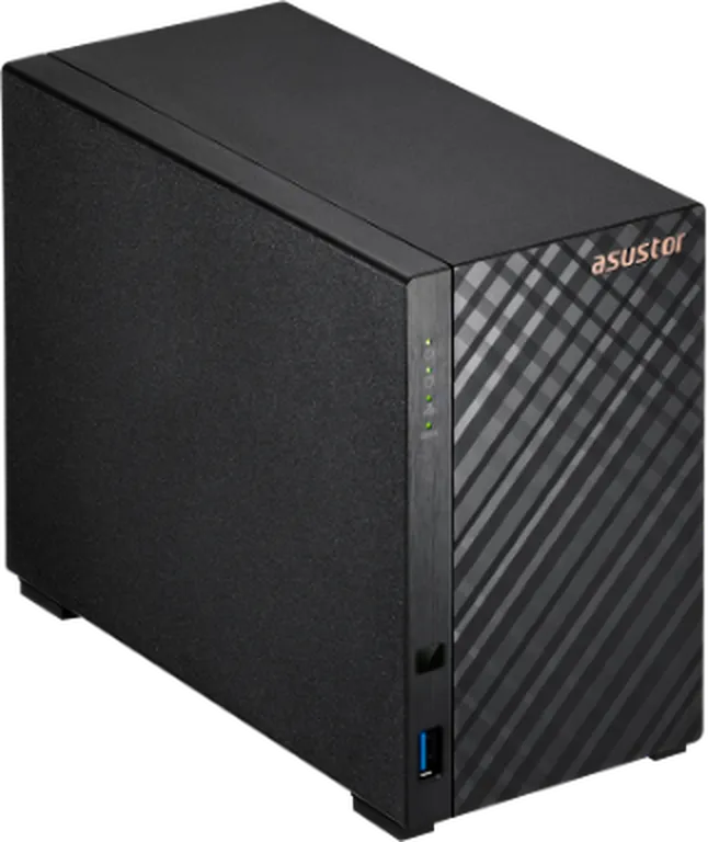 Asustor Drivestor 2 Gen2 AS1202T, almacenamiento en red de dos bahías con procesador ARM Realtek y red de 2,5 Gigabit, con fondo transparente
