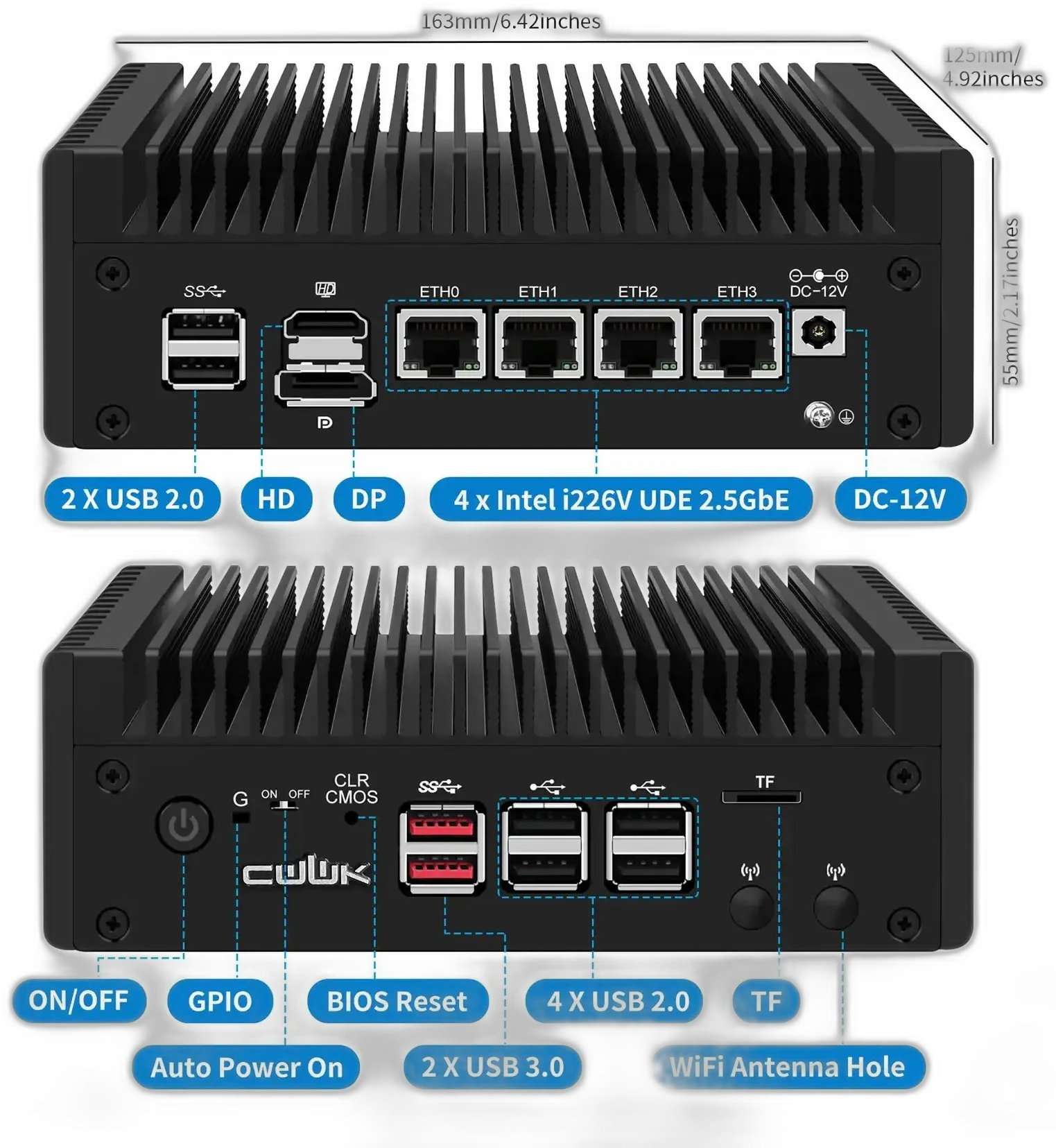 CWWK F4, mini PC sin ventilador con cuatro puertos Ethernet de 2,5G para router o cortafuegos casero