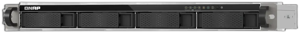 QNAP TS-433eU, NAS de armario rack de 19 pulgadas y una unidad de altura con cuatro bahías, con fondo transparente