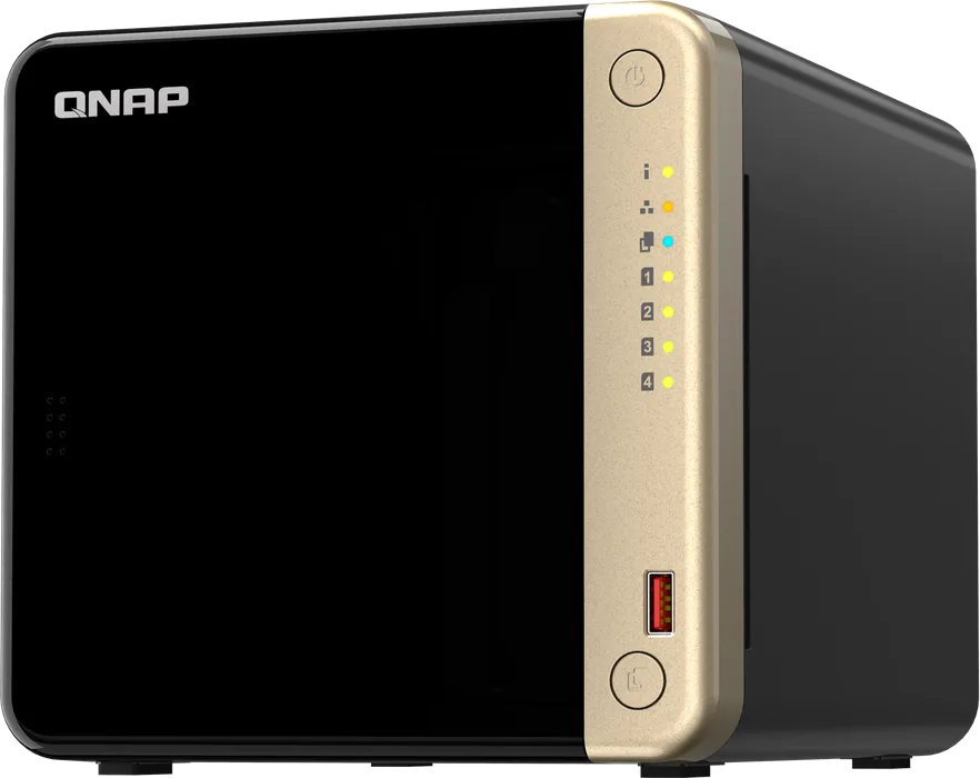 QNAP TS-464, NAS de cuatro bahías con Celeron N5095, doble 2,5GbE y ranura PCIe, con fondo transparente