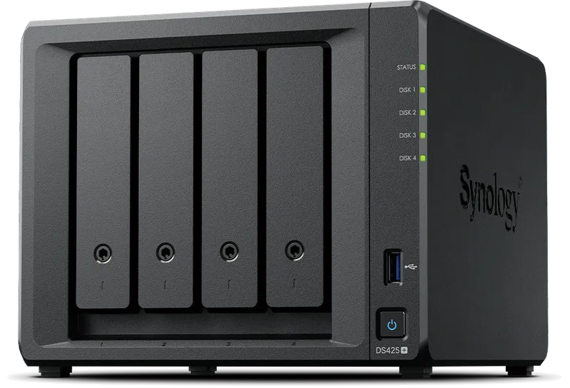 Synology DiskStation DS425+, NAS de cuatro bahías con Celeron J4125 y 2,5GbE, con fondo transparente