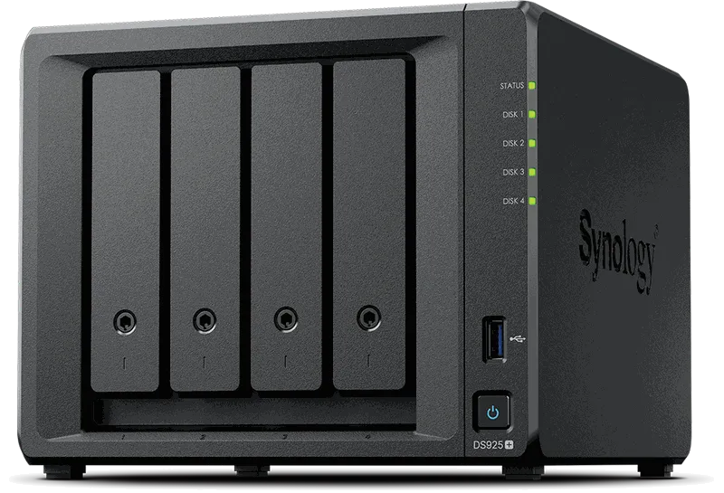 Synology DiskStation DS925+, NAS de cuatro bahías con Ryzen V1500B y doble 2,5GbE, con fondo transparente