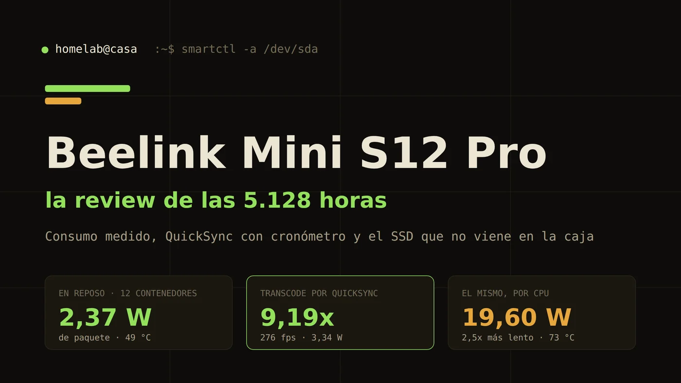 Review del Beelink Mini S12 Pro con Intel N100: consumo medido en reposo, transcodificación por QuickSync y temperaturas reales