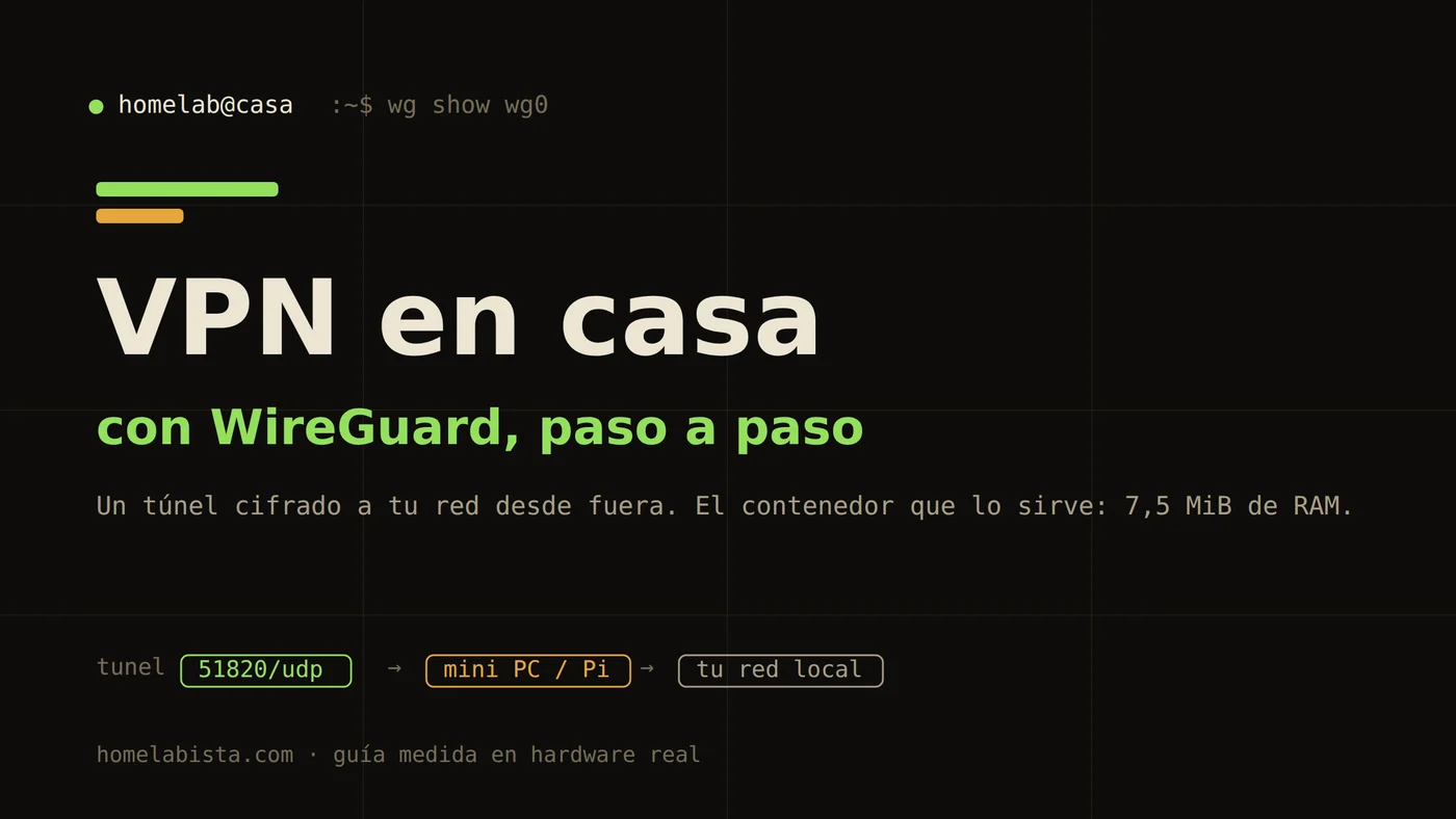 Montar una VPN en casa con WireGuard: un túnel cifrado desde el móvil fuera de casa hasta tu red local, servido desde un mini PC o una Raspberry Pi de bajo consumo